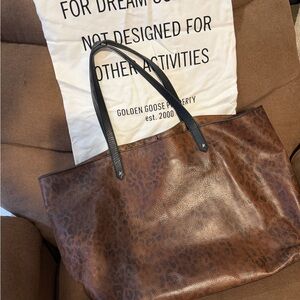 Golden Goose Brown Leopard-Print Leather Tote with Black Straps